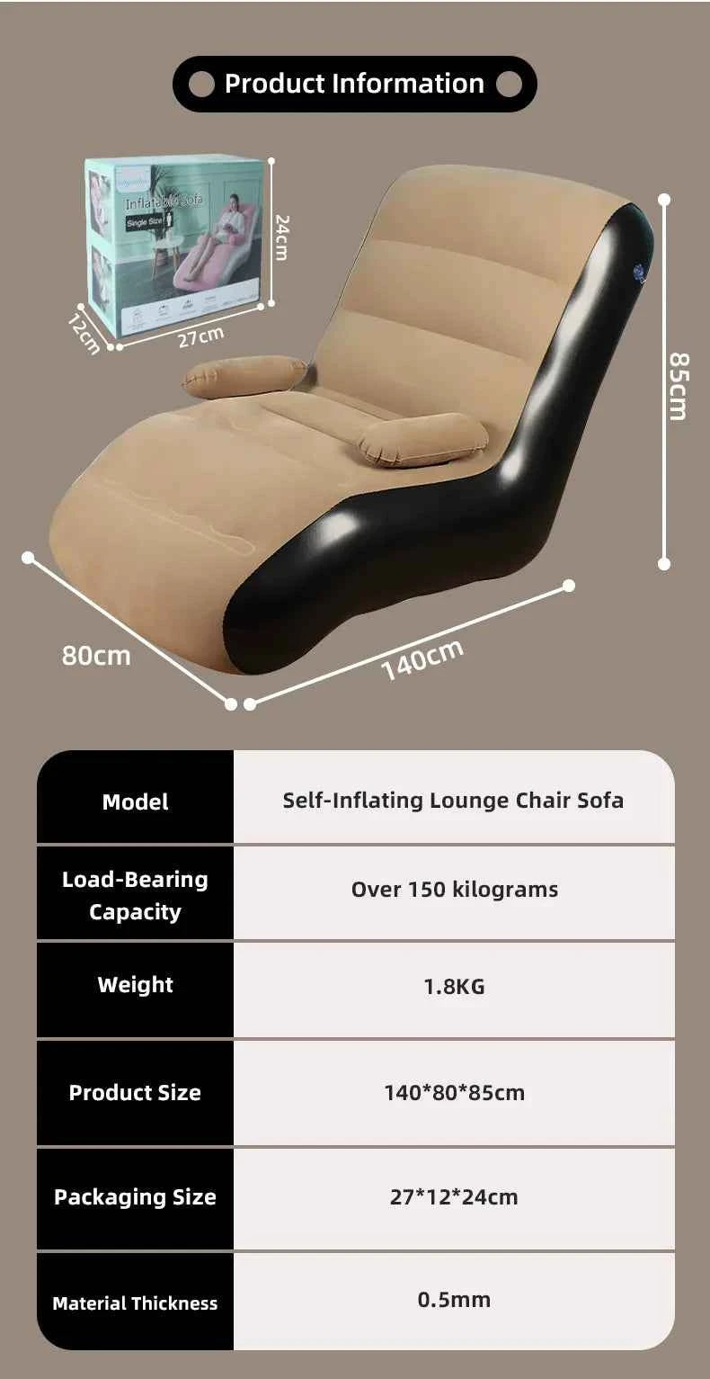 Inflatable Lounger Sofa with Storage Bag – Foldable Compact Seat Cushion for Living Room & Bedroom