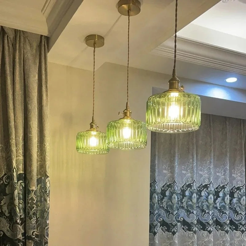 Nordic Green Glass LED Pendant Light – Copper Switch Hanging Lamp - Dripshop