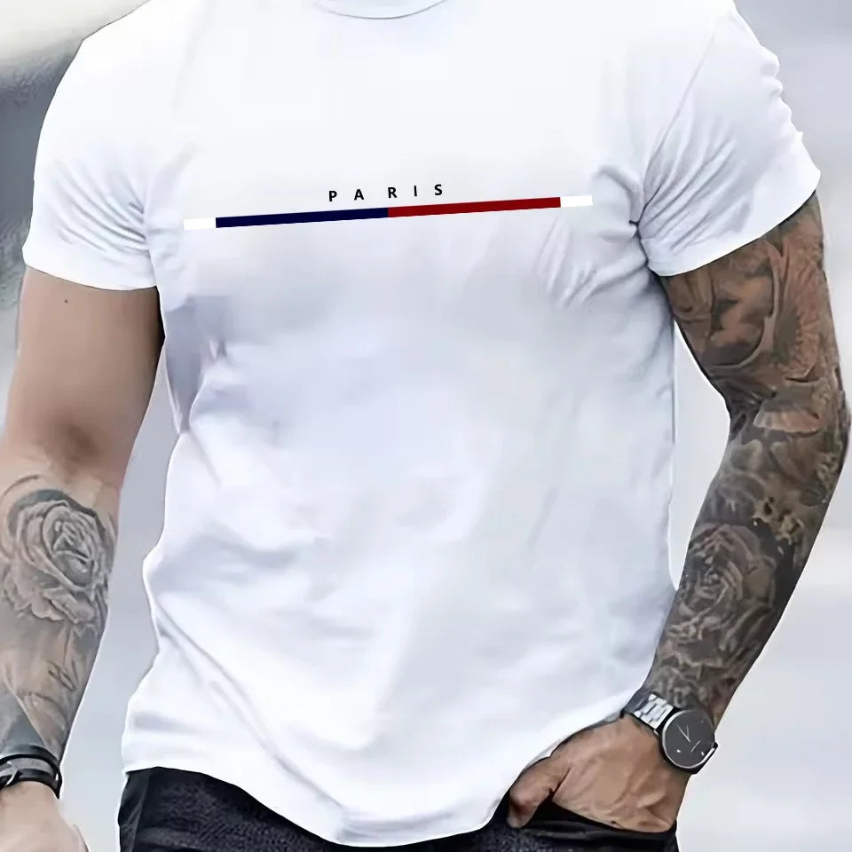 Paris Letter Print Cotton T-Shirt – Men's Casual Summer Tee - Dripshop
