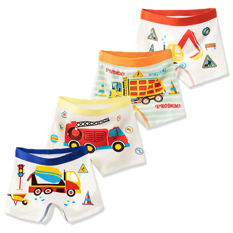 Boys Boxer Briefs 4-Pack – Cotton Cartoon Underwear Ages 3–14