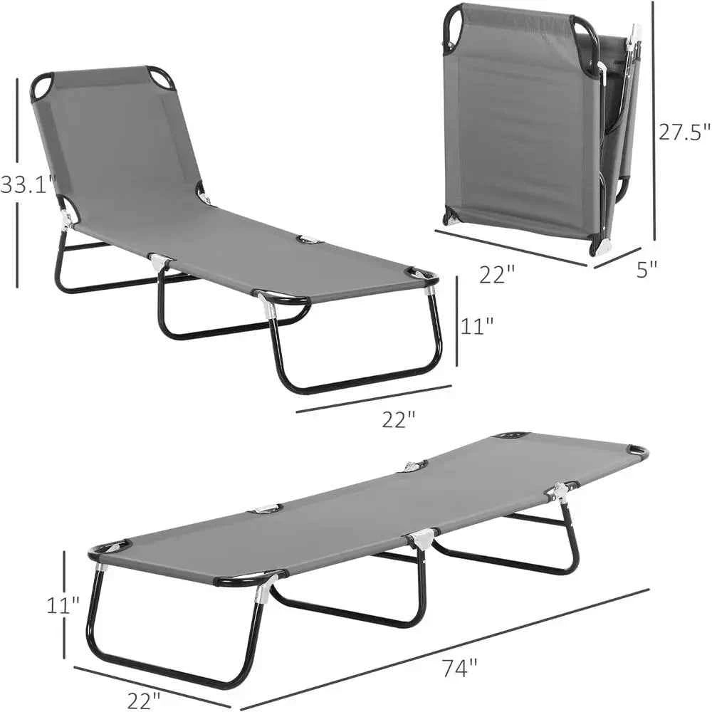 2-Piece Outdoor Chaise Lounge Set – Adjustable Reclining Steel Frame for Pool, Beach & Patio (Grey)