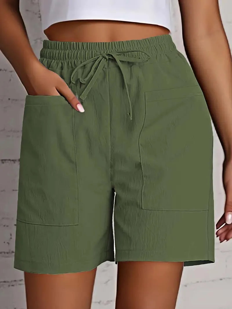 Women's High Waist Casual Shorts | Cotton Linen Summer Shorts with Pockets