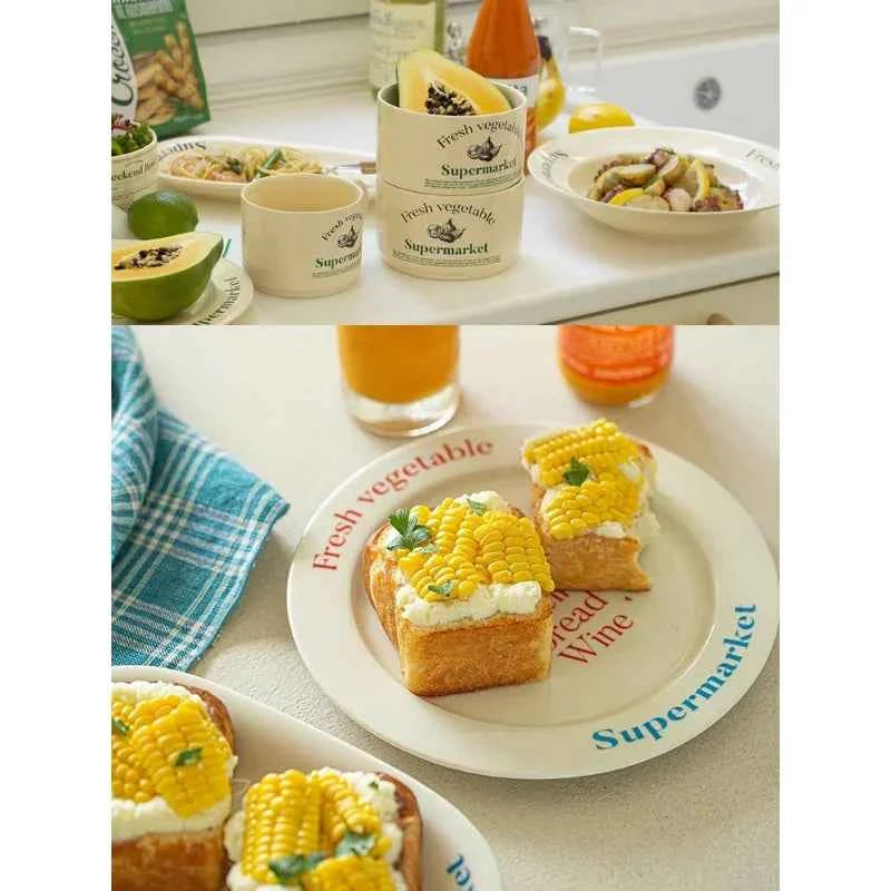 Alphabet Circle Ceramic Tableware Set – Plate, Bowl, Mug & Cup for Home Kitchen