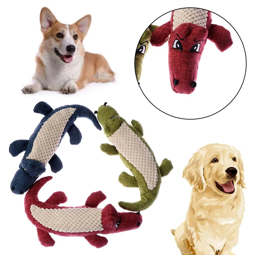 Linen Plush Crocodile Dog Toy – Squeaky Chew Toy for Teeth Cleaning & Interactive Play - Dripshop