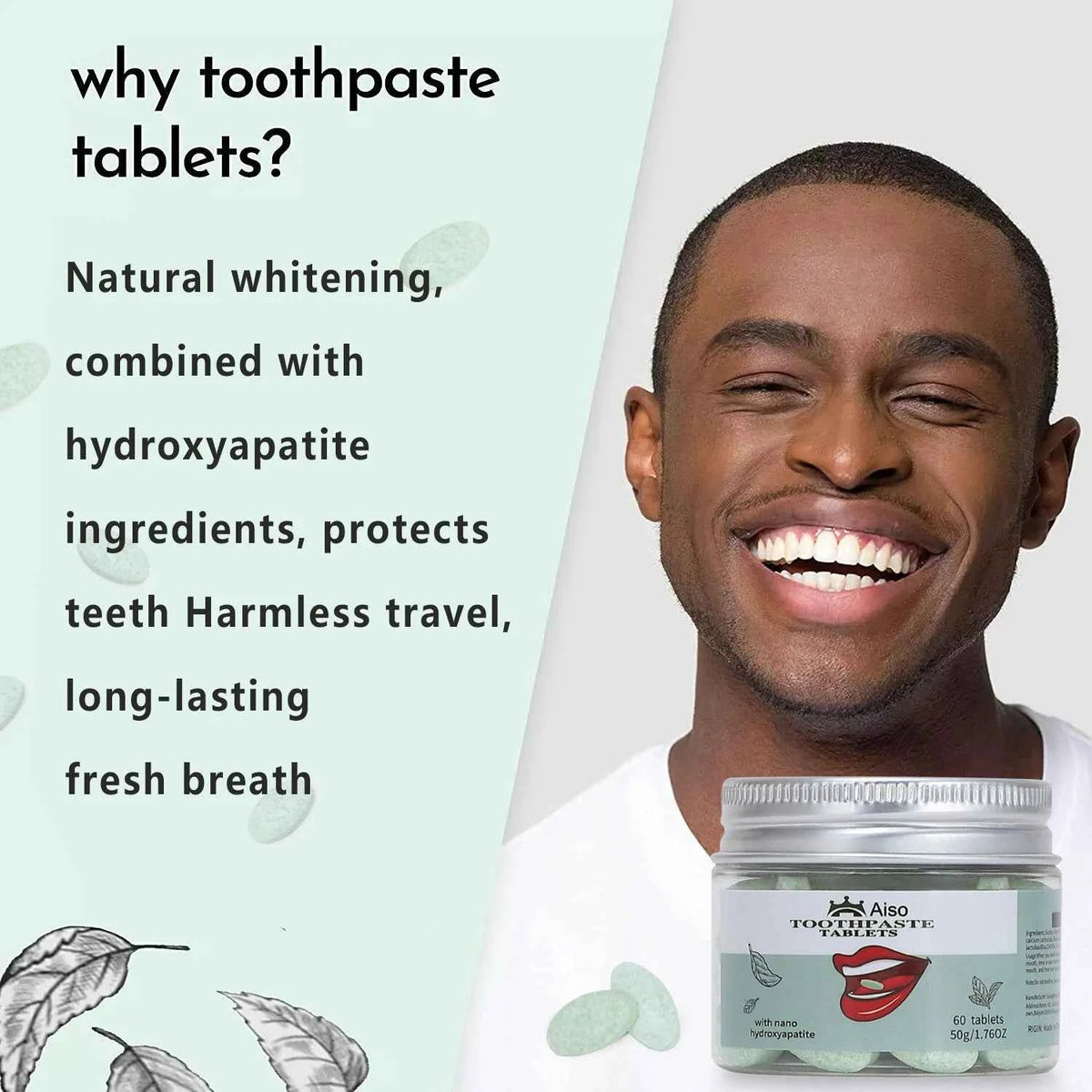 Nano Hydroxyapatite Whitening Toothpaste Tablets – 60 Chewable Tablets, Travel Size