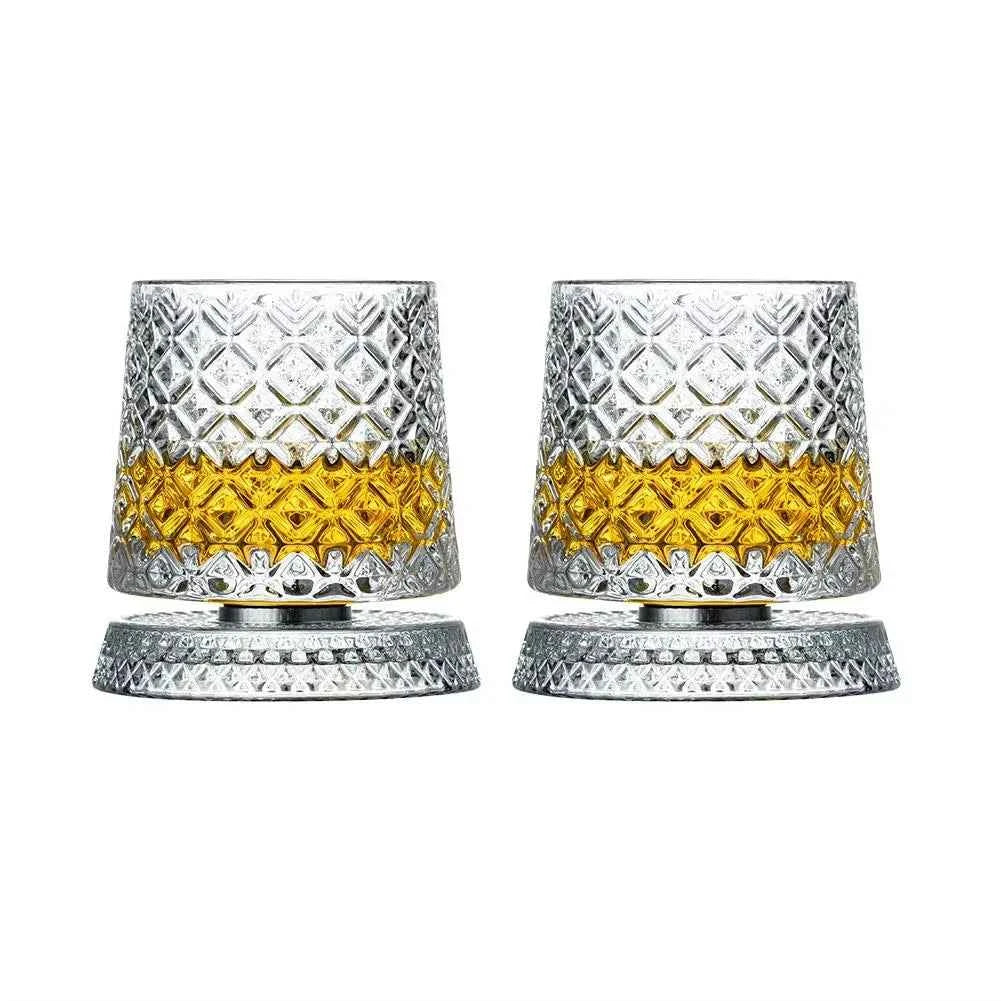 2-Pack Rotating Whiskey Glasses – 360° Crystal Rum & Cocktail Party Gift Set