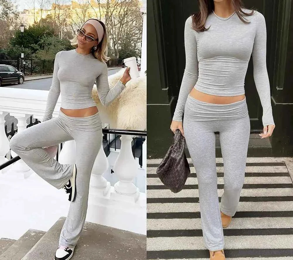 Women's 2-Piece Flare Legging Tracksuit Set | Long Sleeve & High Waist
