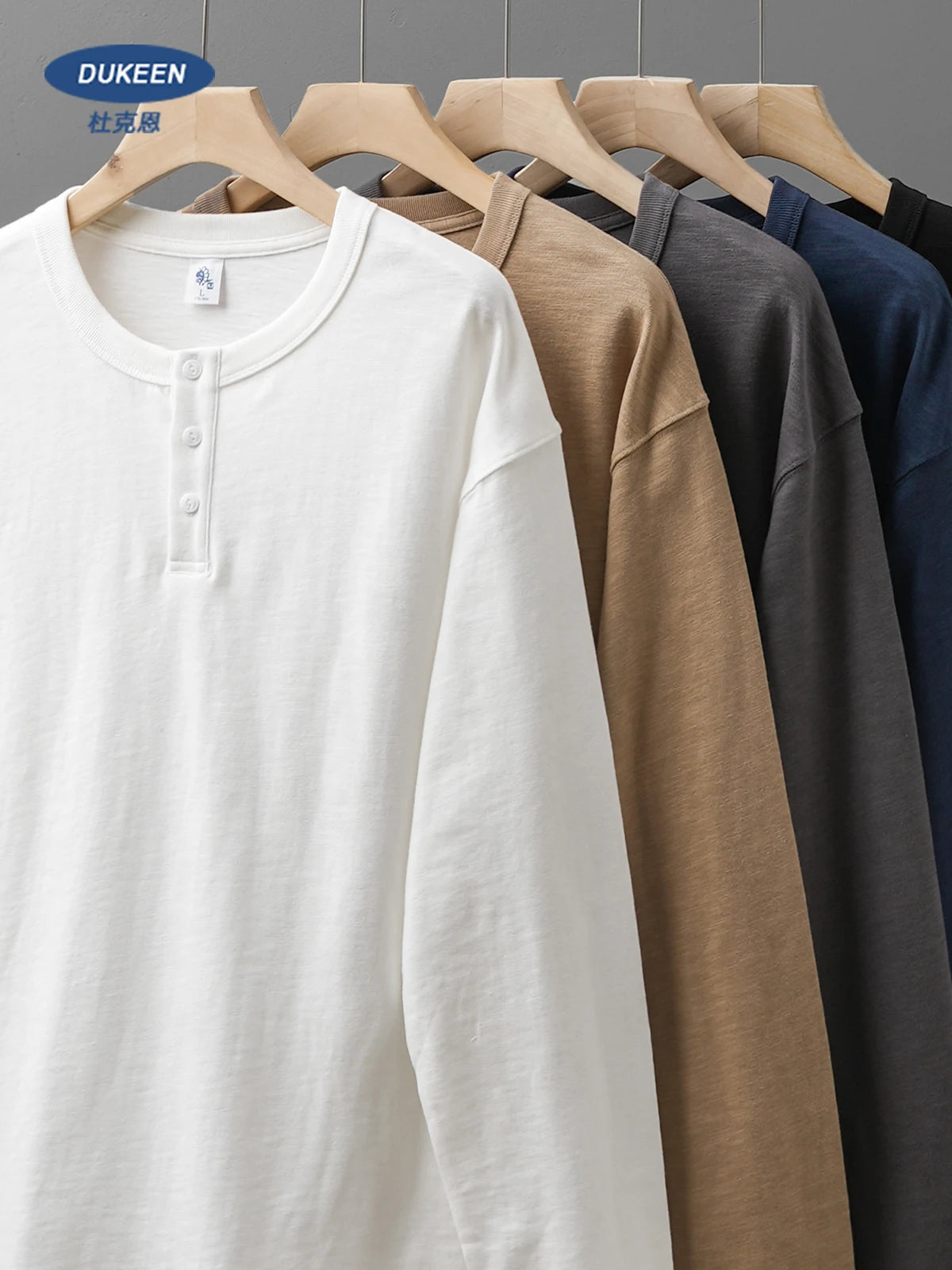 Men's Heavyweight 100% Cotton Henley Long Sleeve T-Shirt