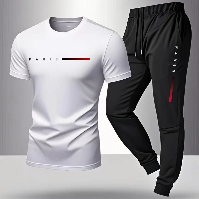 Paris Print Men's T-Shirt & Shorts Set – American Streetwear Two-Piece - Dripshop