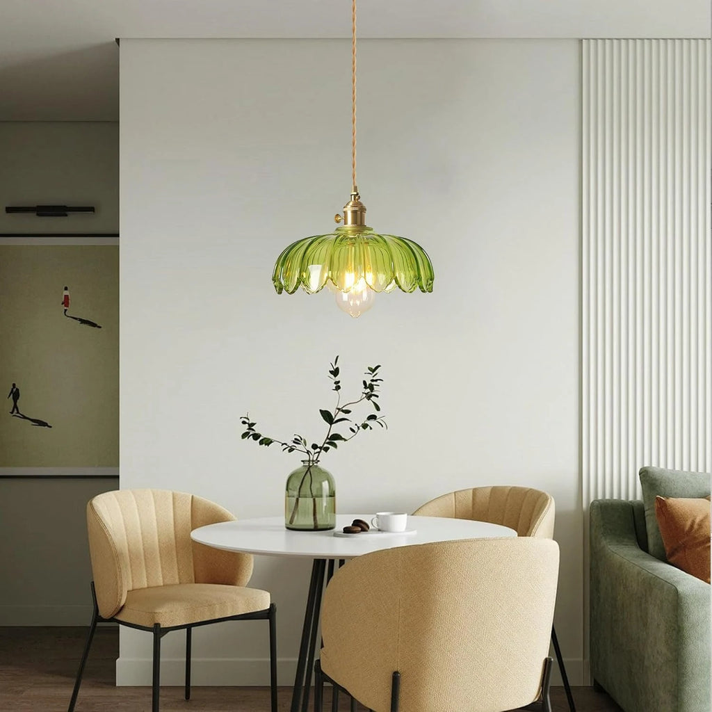 Nordic Green Glass LED Pendant Light – Copper Switch Hanging Lamp - Dripshop