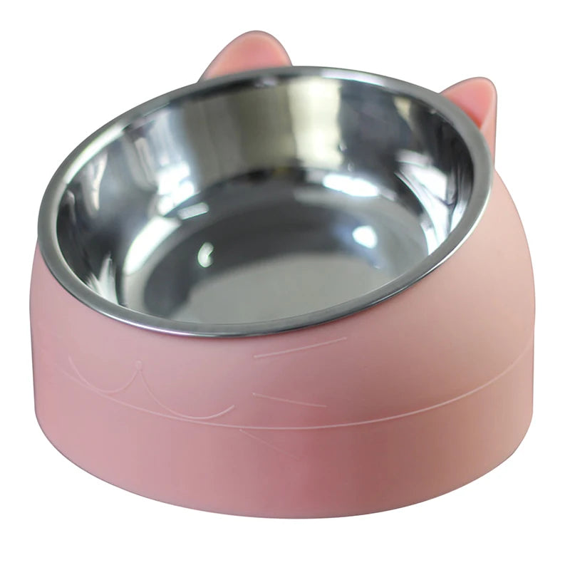 Stainless Steel Tilted Cat Bowl – Non-Slip 200ml Neck Protection Food & Water Feeder for Cats & Puppies - Dripshop