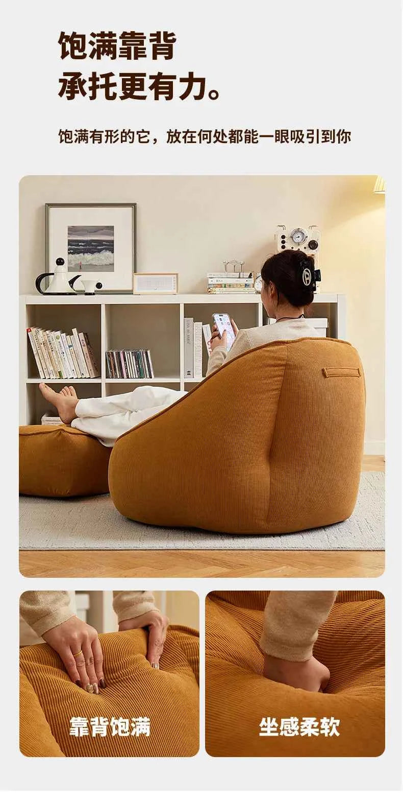 Corduroy Bean Bag Lazy Sofa – Single Bed Tatami Floor Seat for Bedroom & Balcony