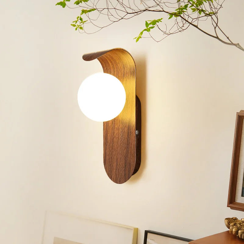 Nordic Minimalist Wood Grain LED Wall Lamp | Touch Switch | Bedroom & Hallway - Dripshop