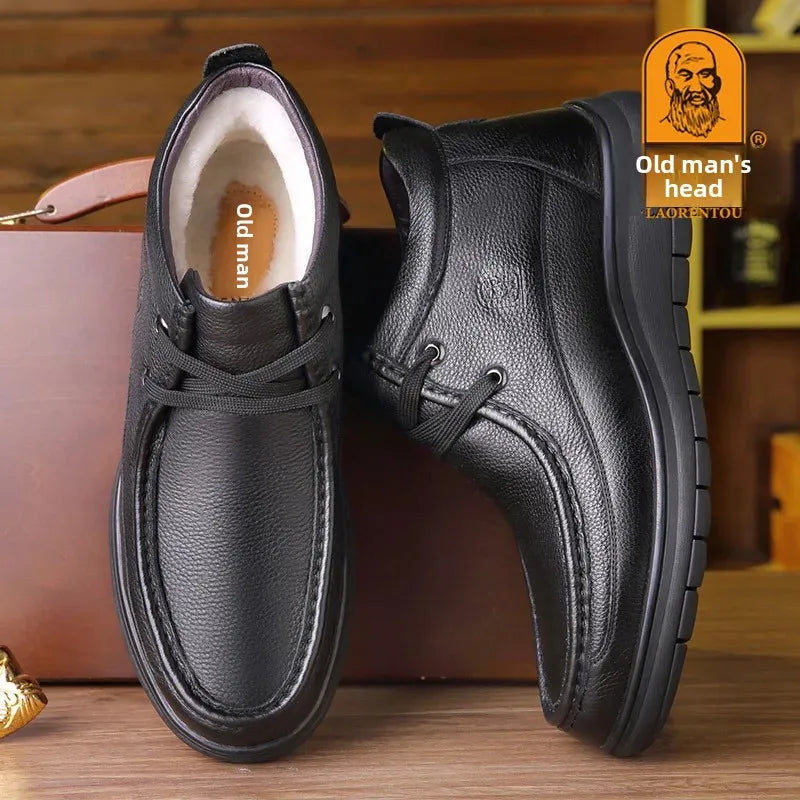 Men's Winter Warm High-Top Cotton Shoes – Genuine Wool Fleece Lined Leather Boots - Dripshop