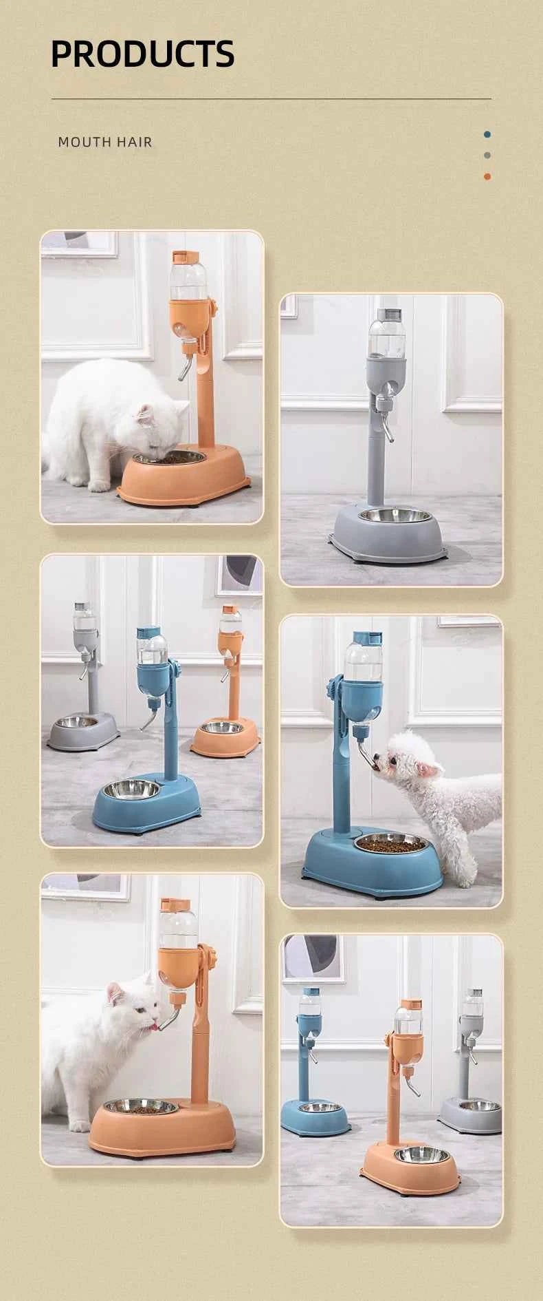 HOOPET Automatic Pet Water & Food Dispenser – Anti-Tip Dog Bowl with Hanging Kettle