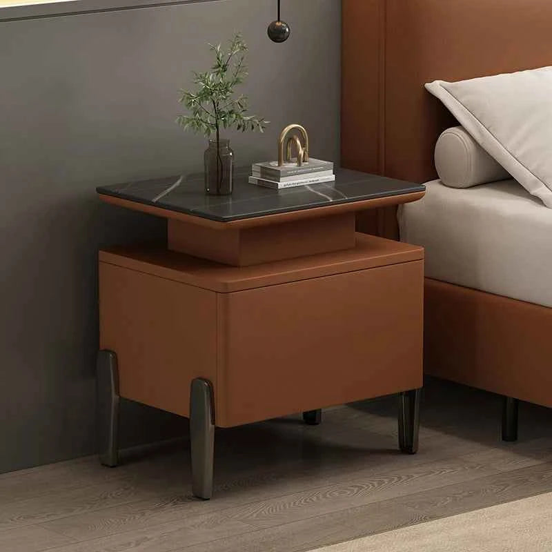 Modern Rock Board Bedside Cabinet – Large Storage Space Home Bedroom Table