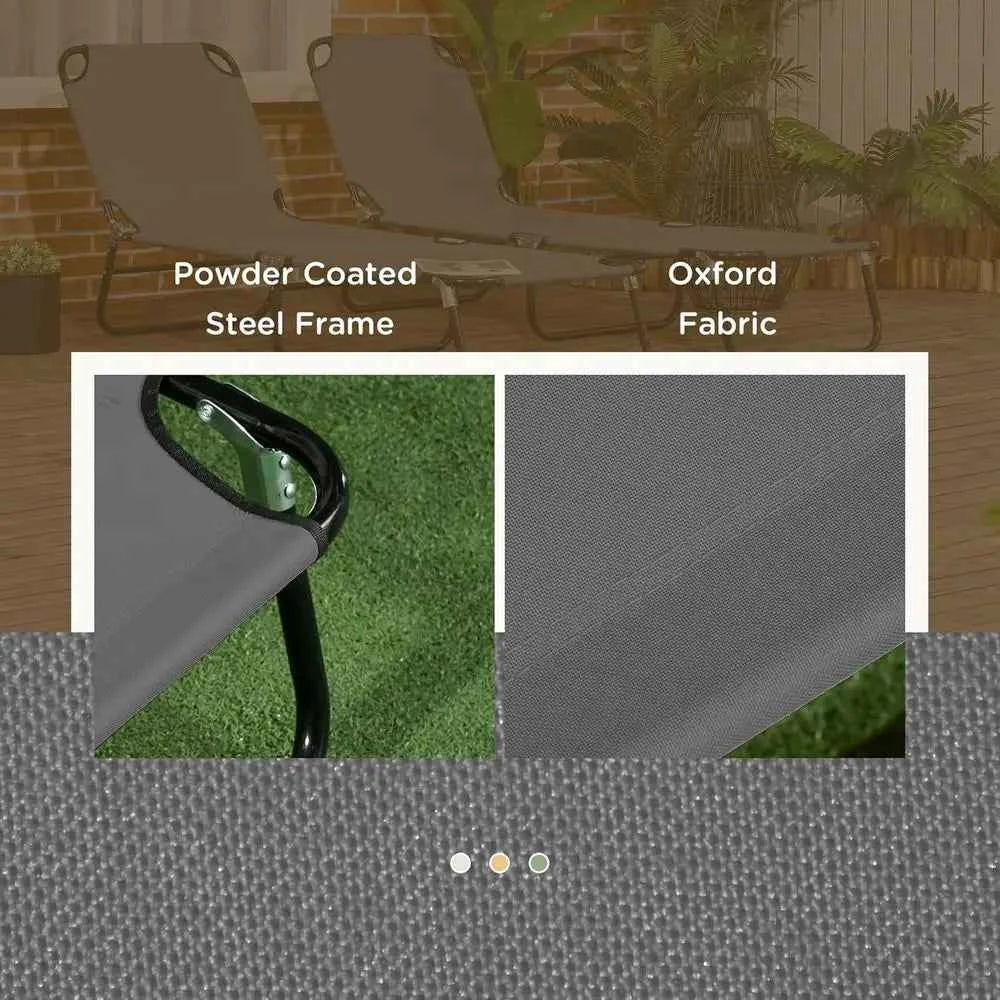 2-Piece Outdoor Chaise Lounge Set – Adjustable Reclining Steel Frame for Pool, Beach & Patio (Grey)