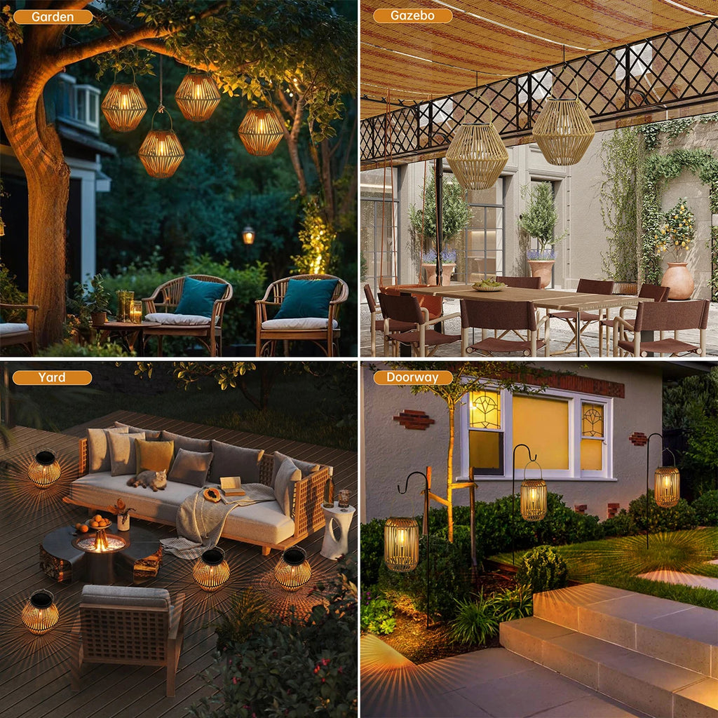 Solar Boho Rattan Lantern – Waterproof Hanging Outdoor Light for Garden, Yard & Patio - Dripshop
