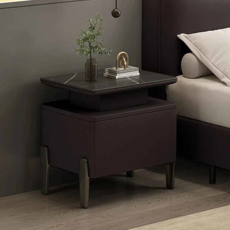 Modern Rock Board Bedside Cabinet – Large Storage Space Home Bedroom Table