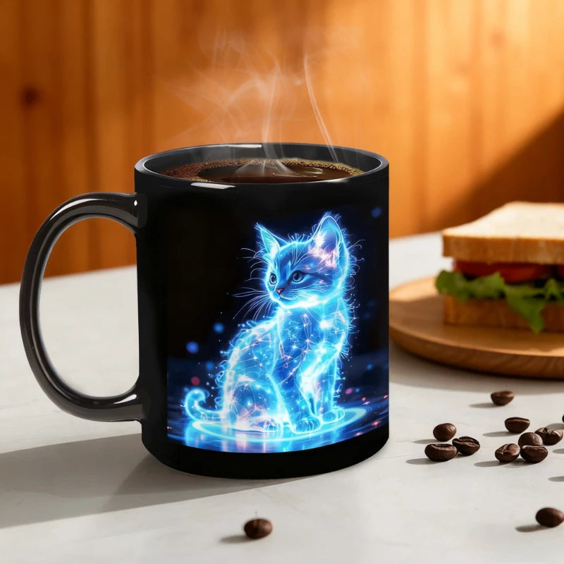 Glowing Cat Ceramic Mug – Starry Sky Design Coffee Cup (301–400ml)