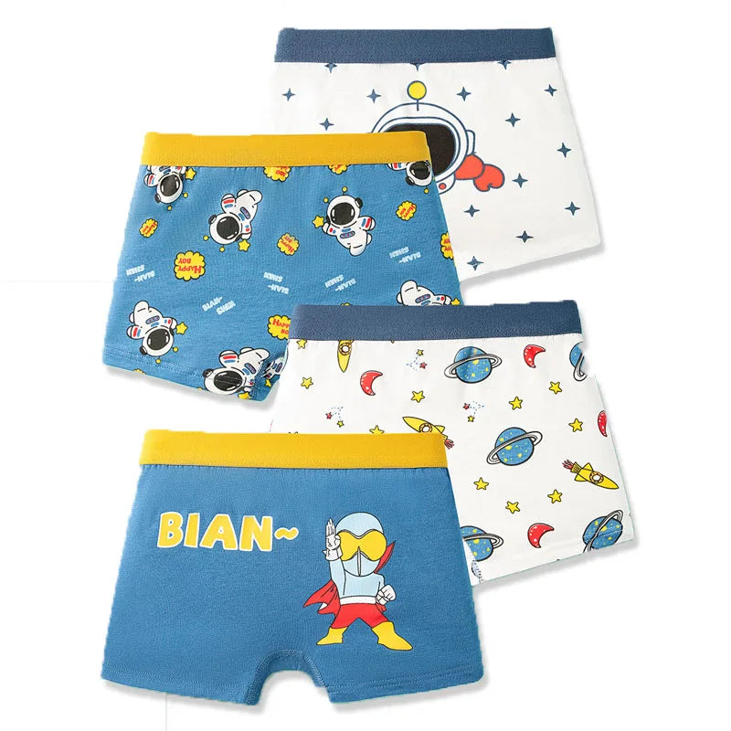 Boys Boxer Briefs 4-Pack – Cotton Cartoon Underwear Ages 3–14
