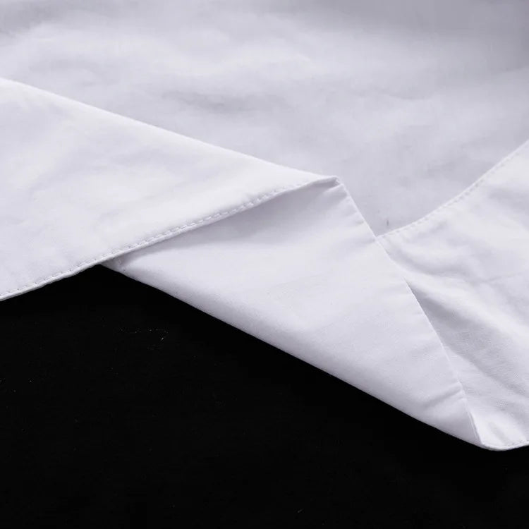 Women's Oversized White Long Shirt | Patchwork Button-Up Work Blouse
