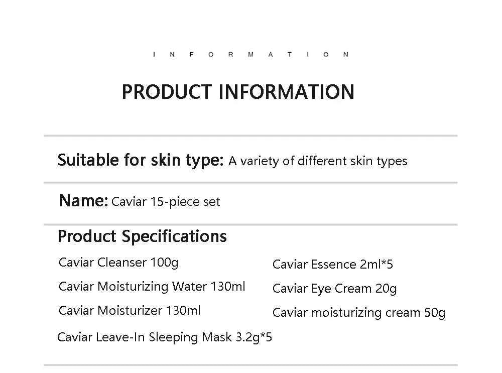 15-Piece Caviar Korean Skin Care Set – Face Serum, Anti-Wrinkle & Whitening Facial Suit