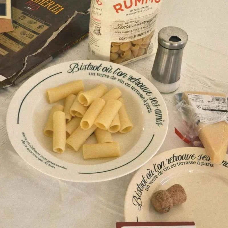 French Retro Ceramic Breakfast Plate – Premium Pasta & Western Dining Dish