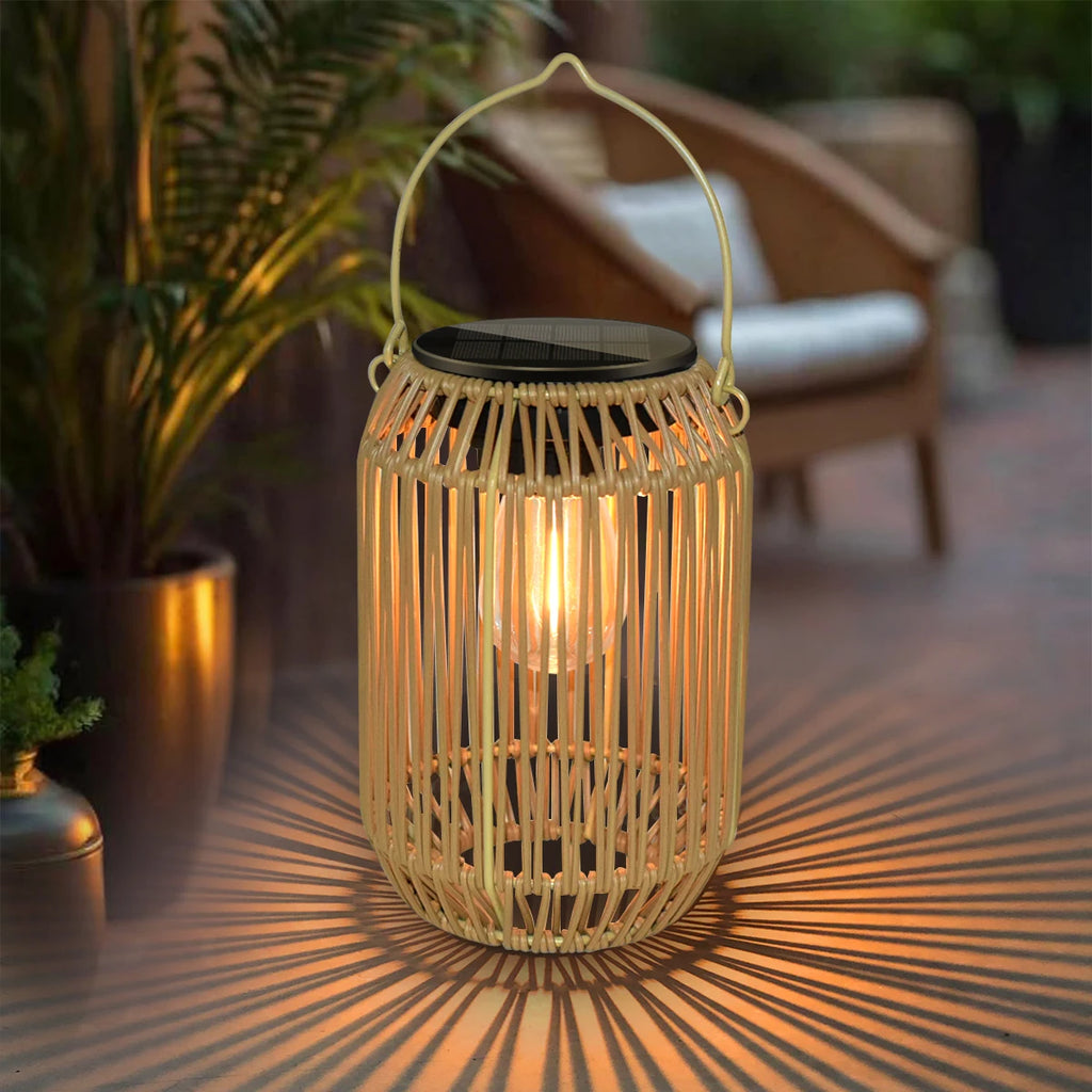Solar Boho Rattan Lantern – Waterproof Hanging Outdoor Light for Garden, Yard & Patio - Dripshop