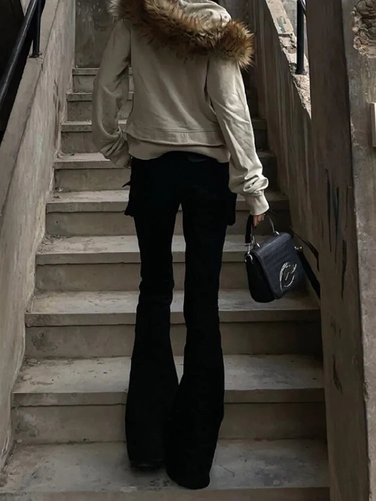 Women's Y2K Low Rise Flare Denim Jeans | Dark Academia Harajuku Grunge