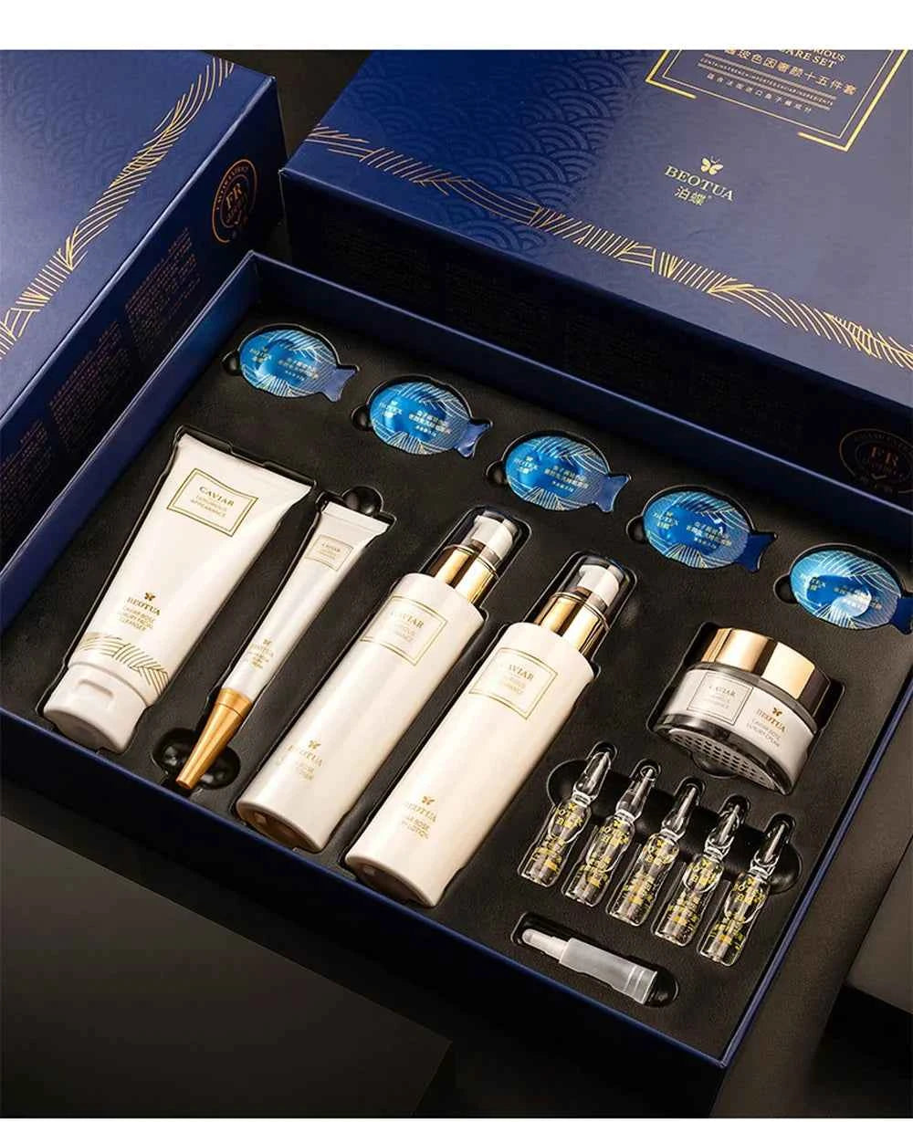 15-Piece Caviar Korean Skin Care Set – Face Serum, Anti-Wrinkle & Whitening Facial Suit
