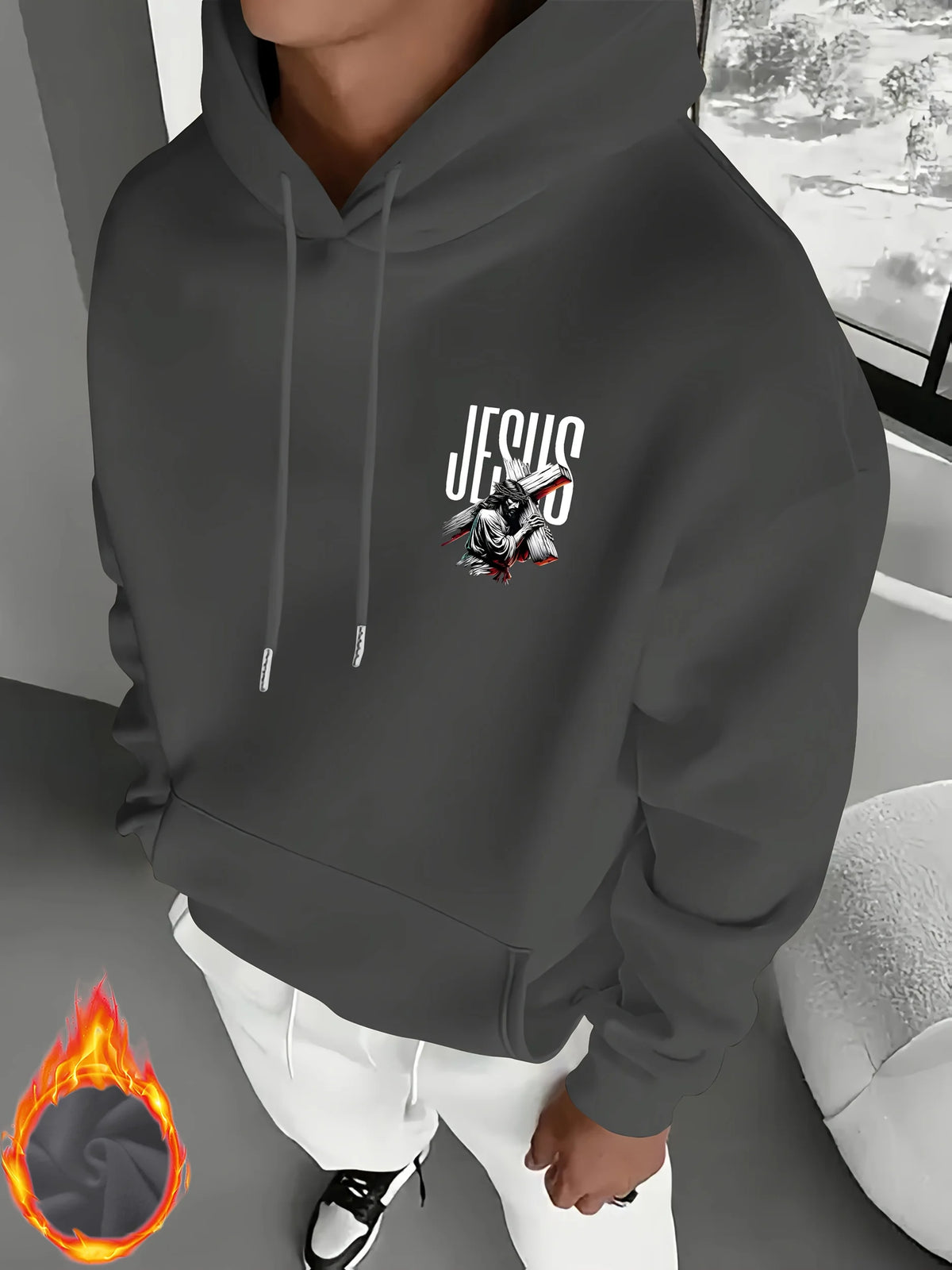 Men's Jesus Print Oversized Hoodie