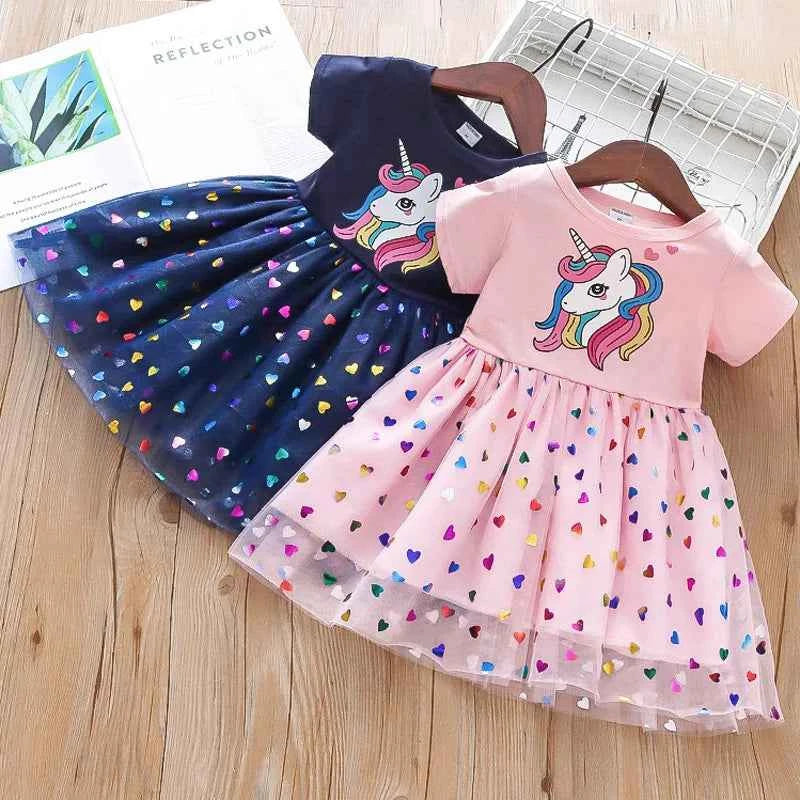 Baby Girls Unicorn Princess Dress – Cotton Mesh Party Dress for Ages 2–6