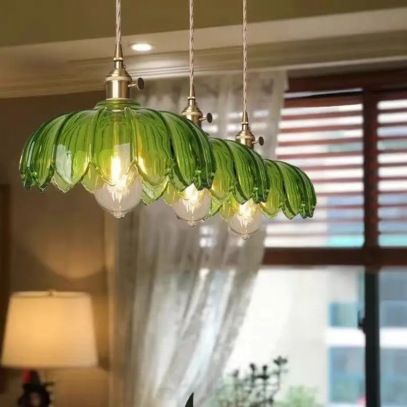 Nordic Green Glass LED Pendant Light – Copper Switch Hanging Lamp - Dripshop