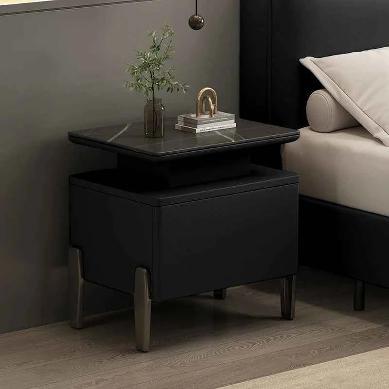 Modern Rock Board Bedside Cabinet – Large Storage Space Home Bedroom Table