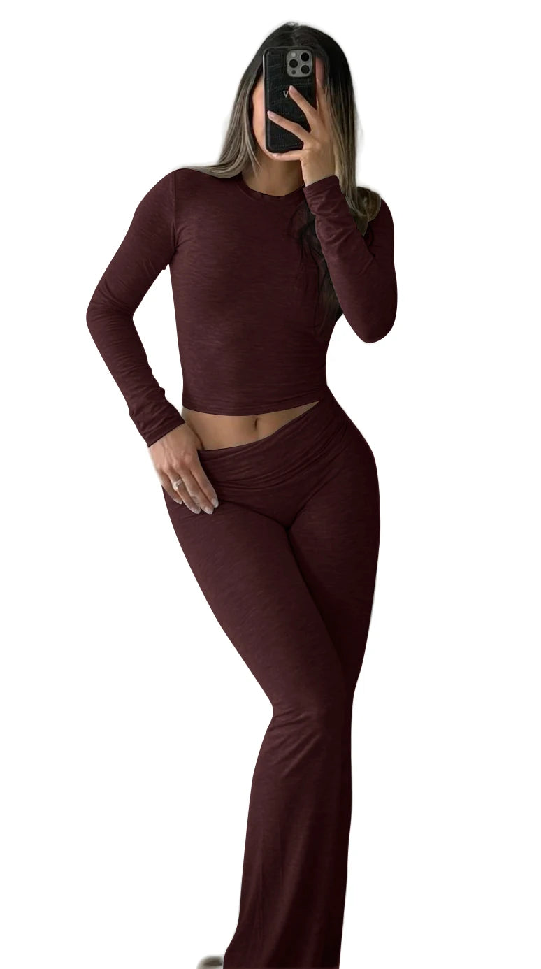 Women's 2-Piece Flare Legging Tracksuit Set | Long Sleeve & High Waist