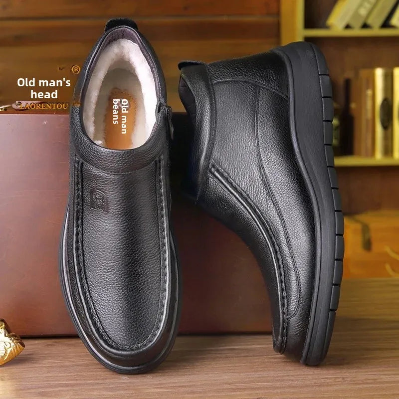 Men's Winter Warm High-Top Cotton Shoes – Genuine Wool Fleece Lined Leather Boots - Dripshop