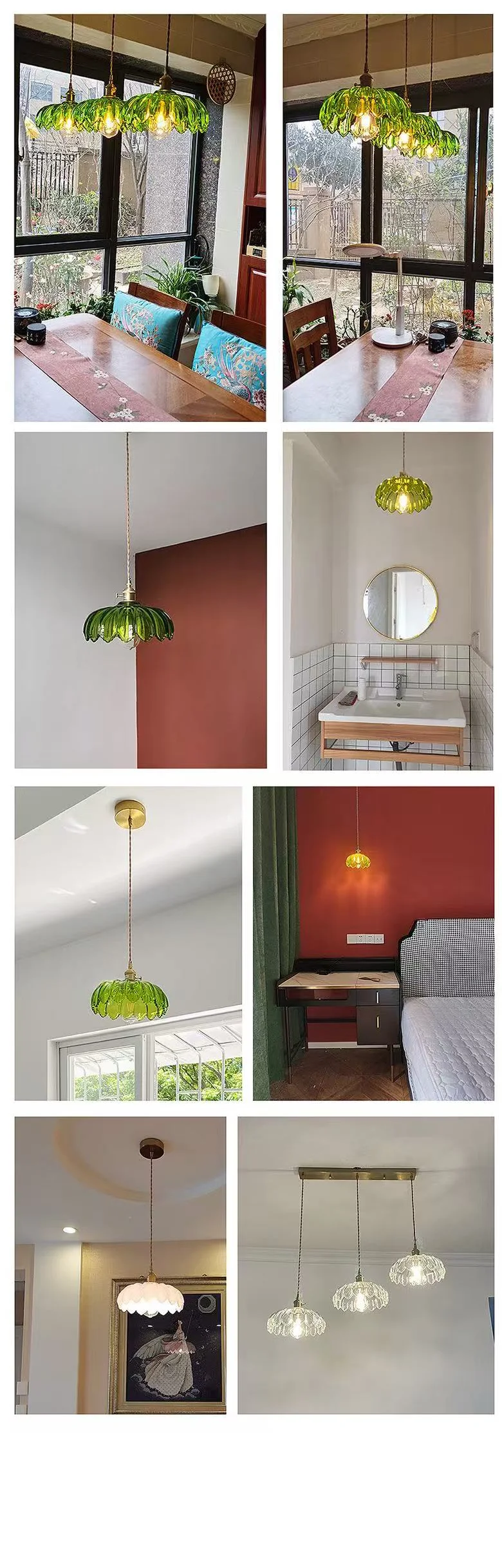 Nordic Green Glass LED Pendant Light – Copper Switch Hanging Lamp - Dripshop
