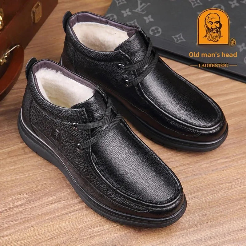 Men's Winter Warm High-Top Cotton Shoes – Genuine Wool Fleece Lined Leather Boots - Dripshop