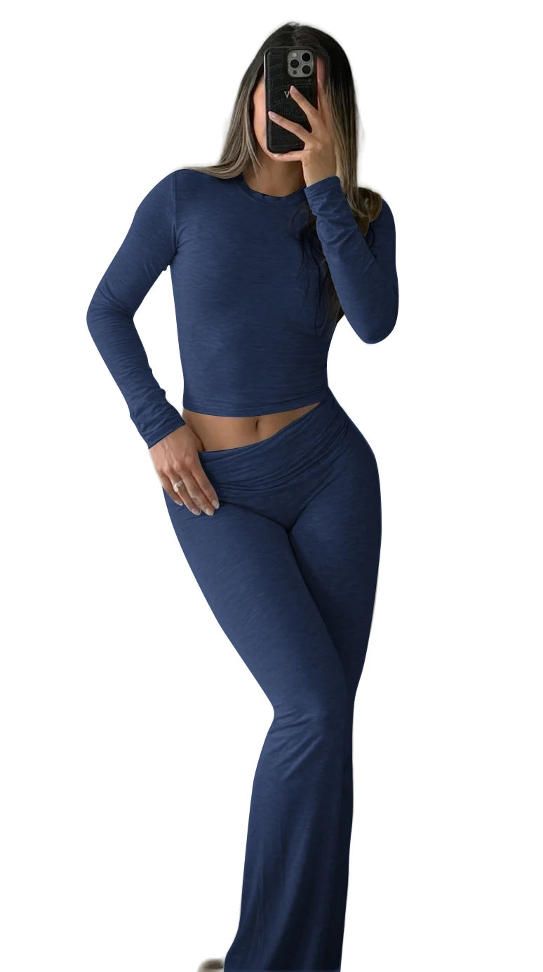 Women's 2-Piece Flare Legging Tracksuit Set | Long Sleeve & High Waist