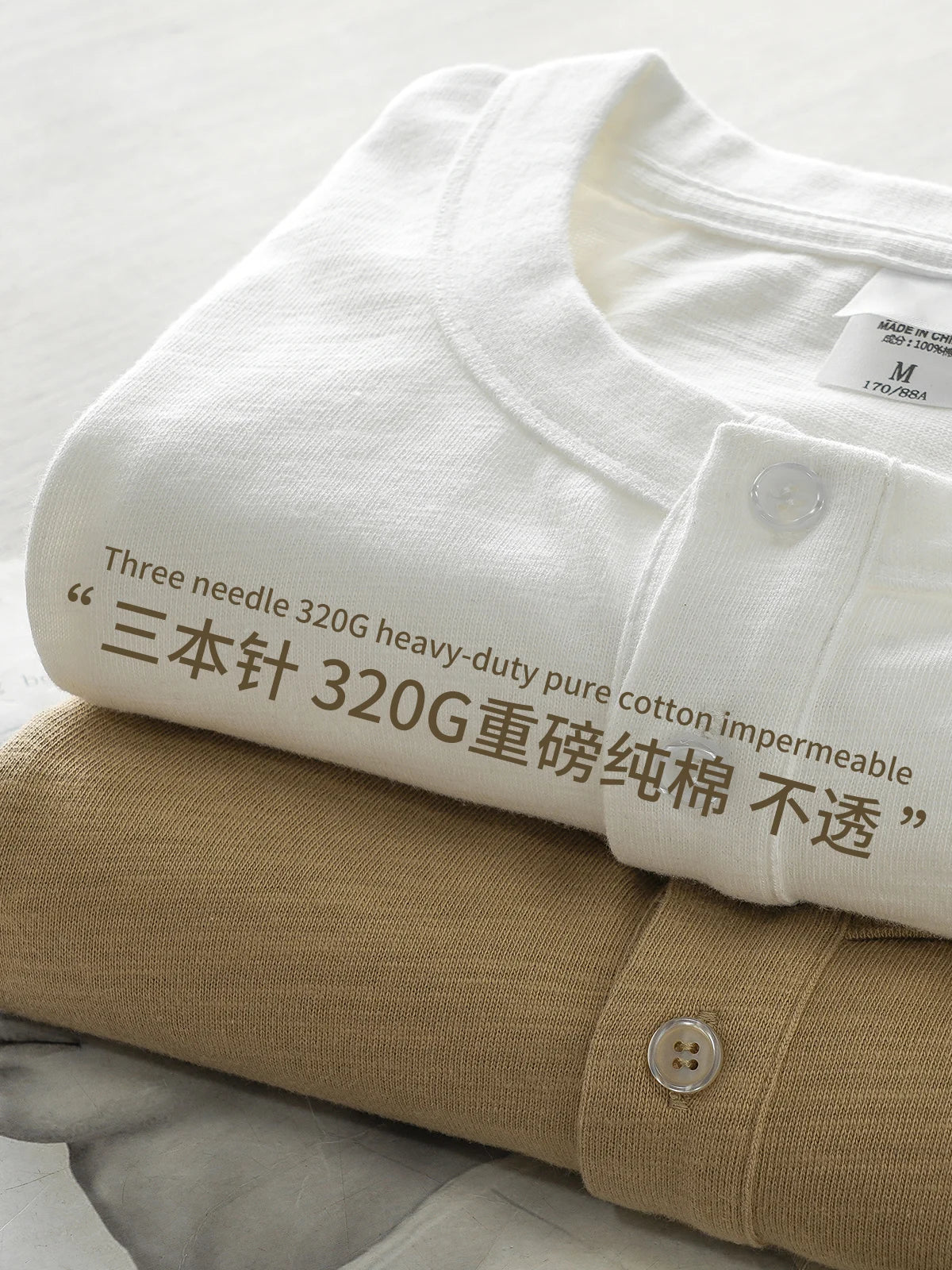 Men's Heavyweight 100% Cotton Henley Long Sleeve T-Shirt