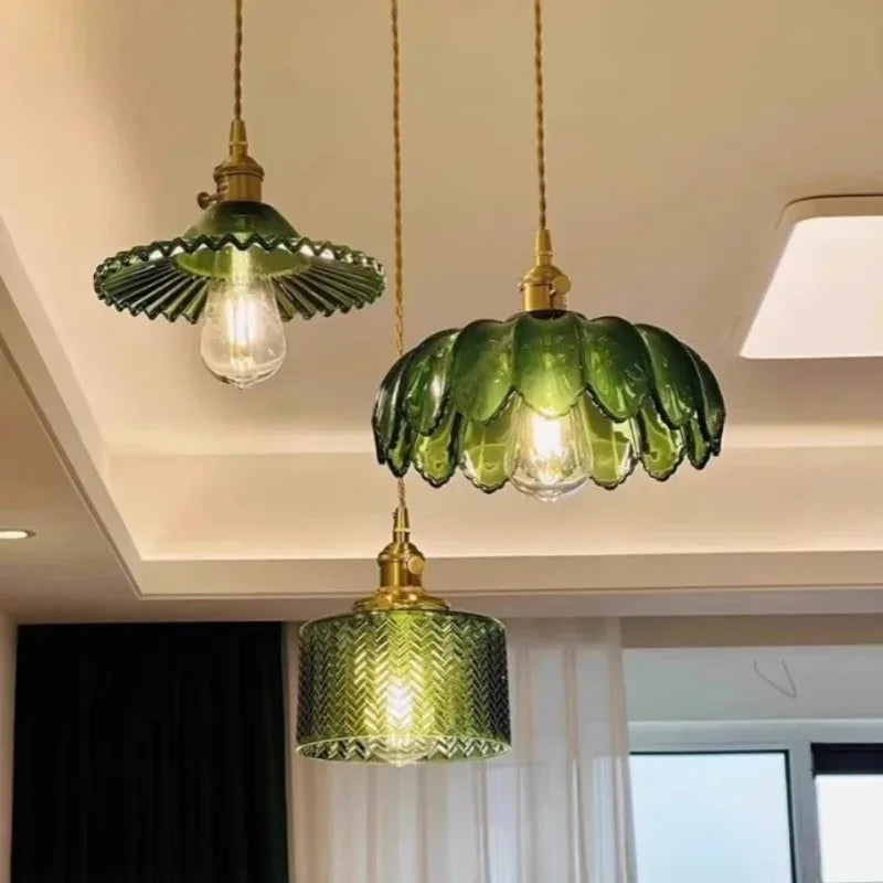 Nordic Green Glass LED Pendant Light – Copper Switch Hanging Lamp - Dripshop