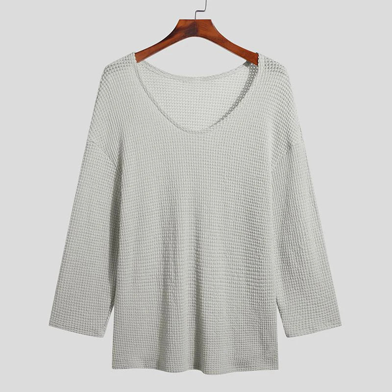 Men's Hollow Knit V-Neck Long Sleeve T-Shirt