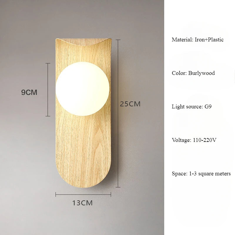 Nordic Minimalist Wood Grain LED Wall Lamp | Touch Switch | Bedroom & Hallway - Dripshop