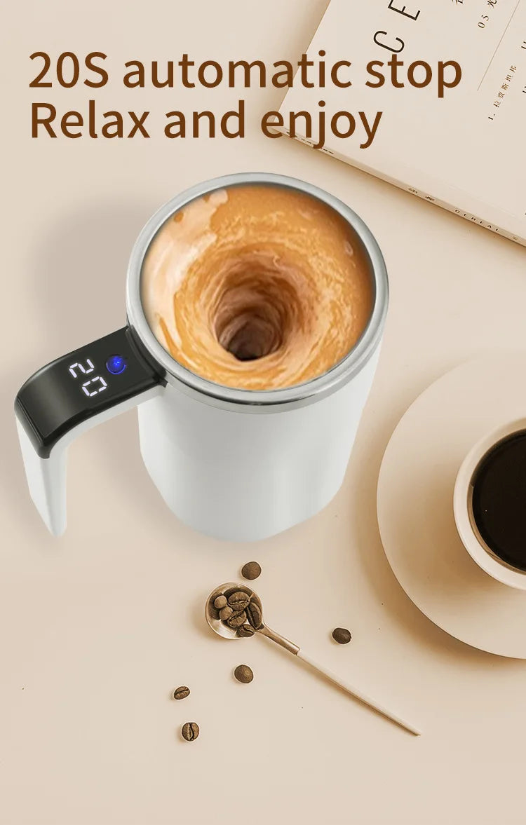 380ml USB Electric Magnetic Stirring Mug – Stainless Steel Self-Mixing Coffee Cup with Lid