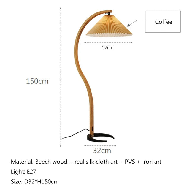 Japanese Arc Floor Lamp | Solid Wood Base & Pleated Shade | Dimmable LED - Dripshop