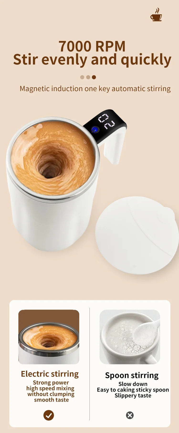 380ml USB Electric Magnetic Stirring Mug – Stainless Steel Self-Mixing Coffee Cup with Lid