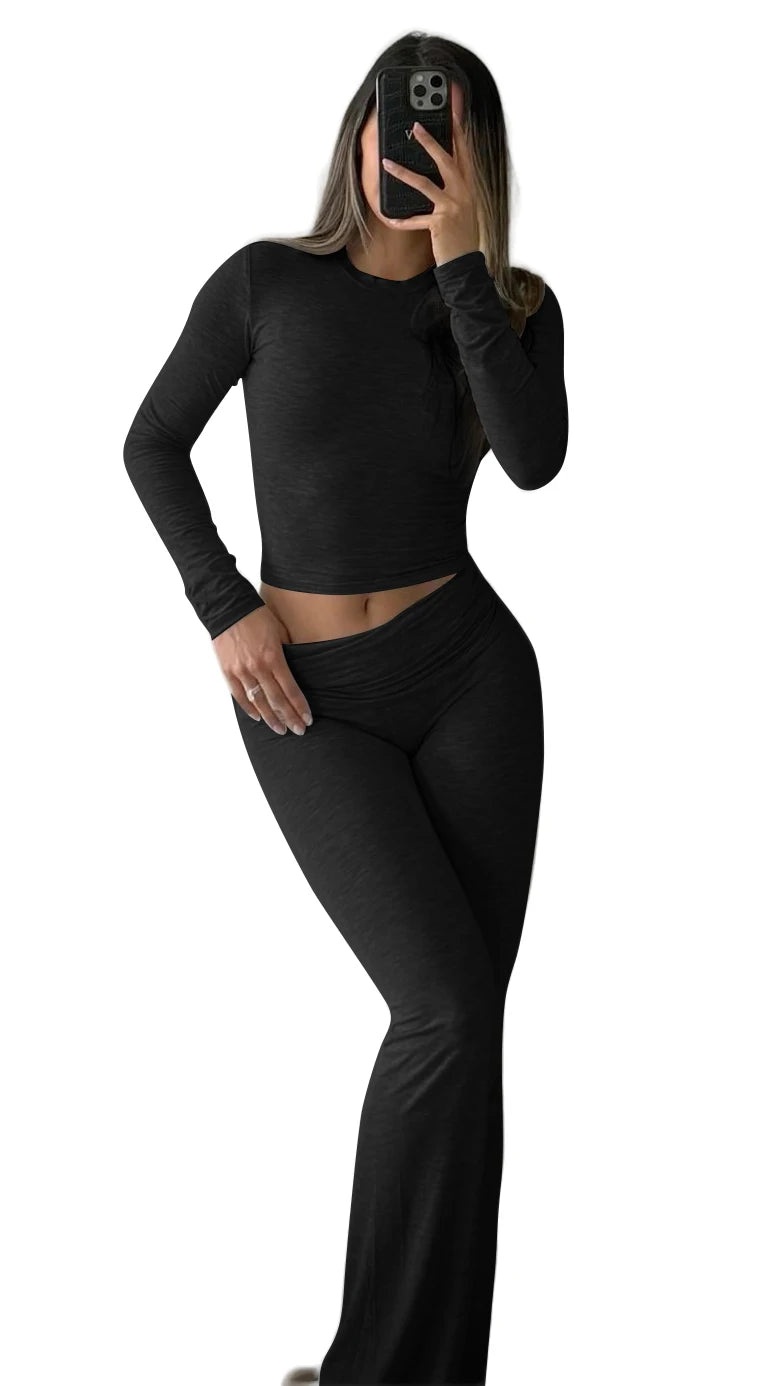 Women's 2-Piece Flare Legging Tracksuit Set | Long Sleeve & High Waist