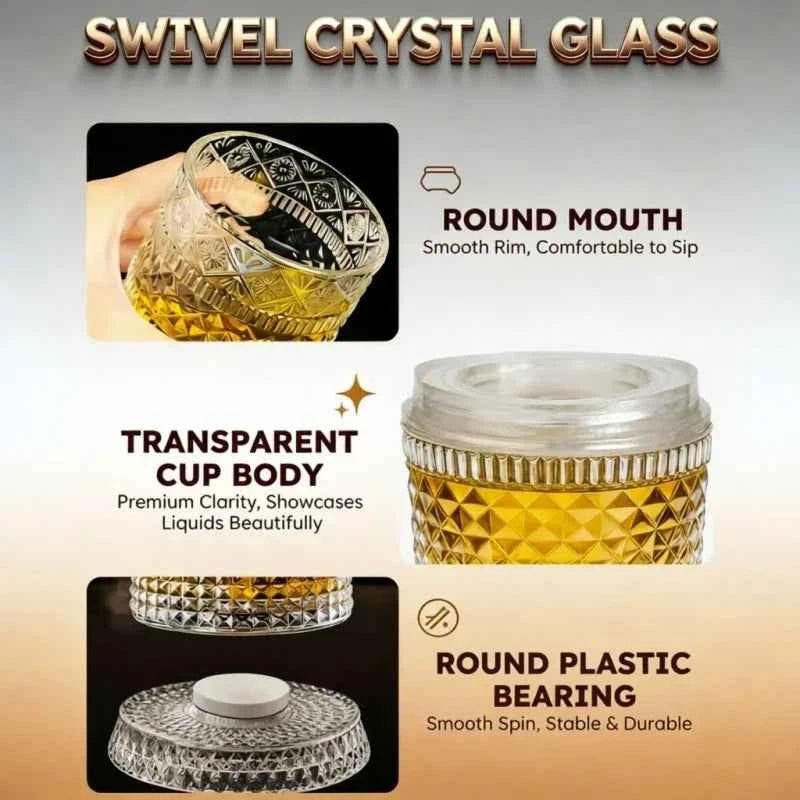 280ml Rotating Whiskey Glass – Crystal Rum & Cocktail Party Drinking Gift