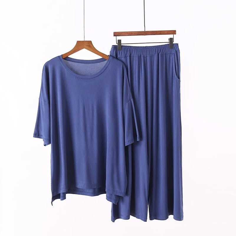 Women's Plus Size Modal Pyjama Set – Short Sleeve Soft Sleepwear (Up to 7XL/150kg) - Dripshop